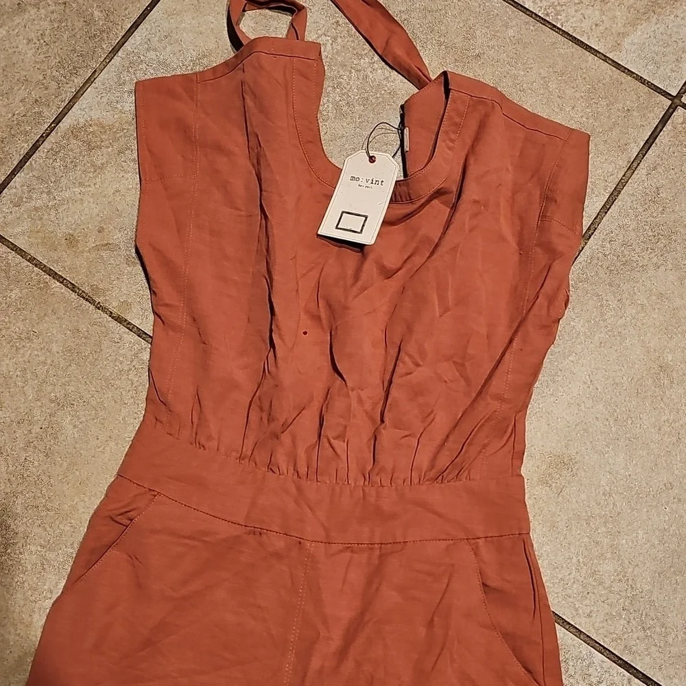 NWT Mo:Vint New York open back wide leg jumpsuit jumper mauve coveralls sz S - Picture 2 of 6